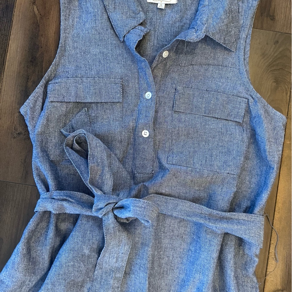 Mud Pie Chambray Belted Midi Dress S | Summer Casual Blue Button Front - Picture 7 of 9